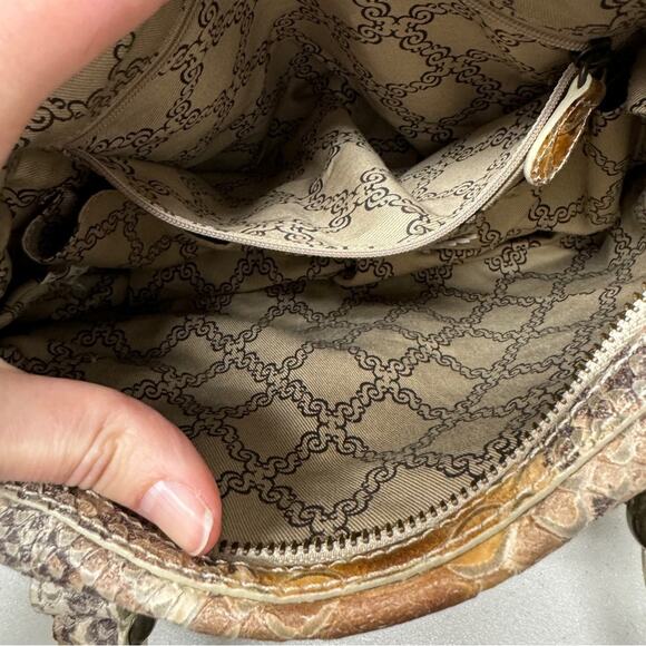 Forth & Towne Tan Calf Leather Snake Print Satchel Handbag Purse Womens Luxury - Picture 2 of 11